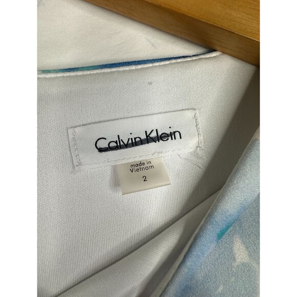 Calvin Klein Floral Print Bell Sleeve Knee Length Dress‎ size 2 White/Blue - Picture 2 of 7